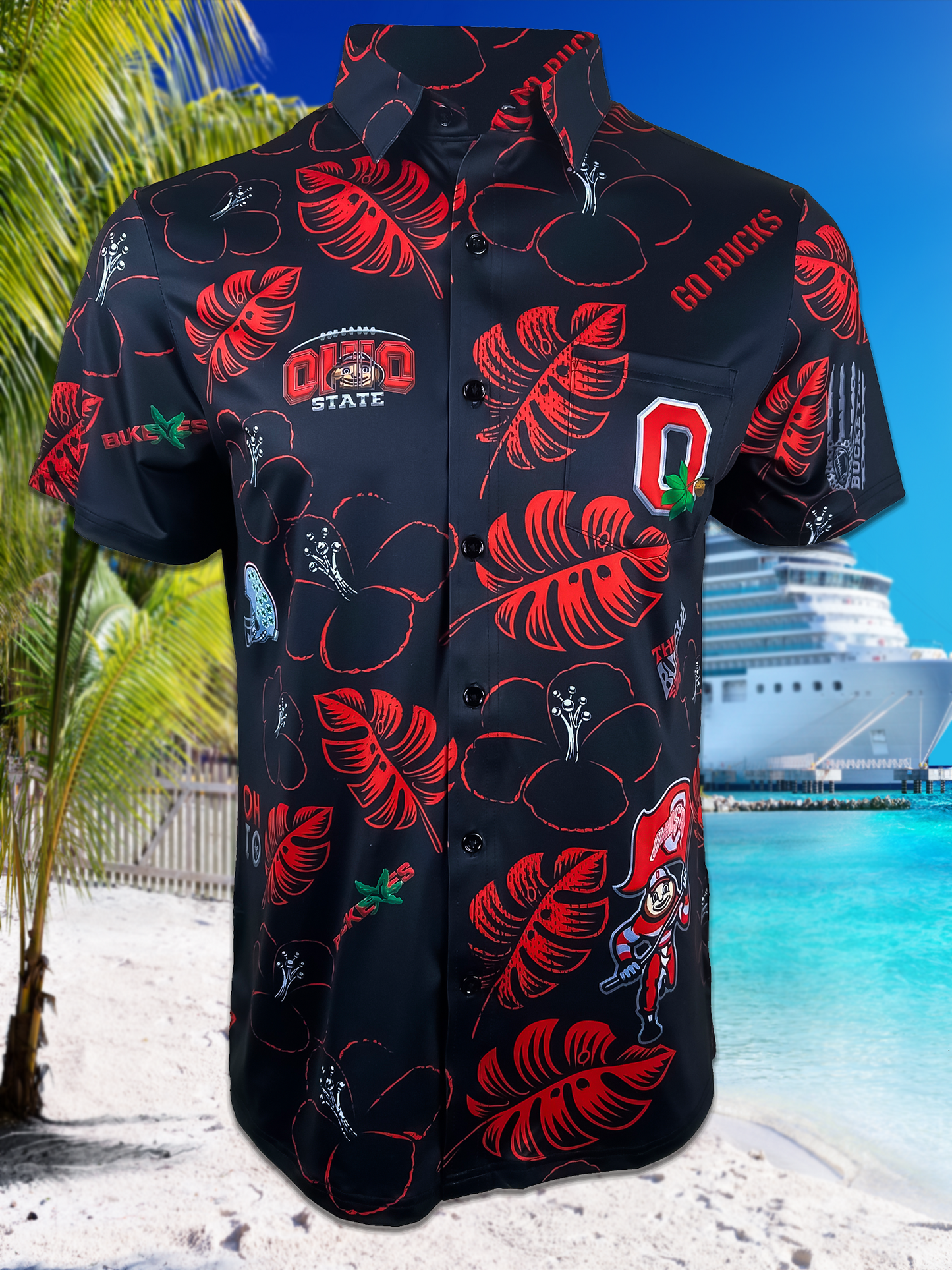 CASTAWAY Buckeye Nation Men's Resort Style Button Up Shirt