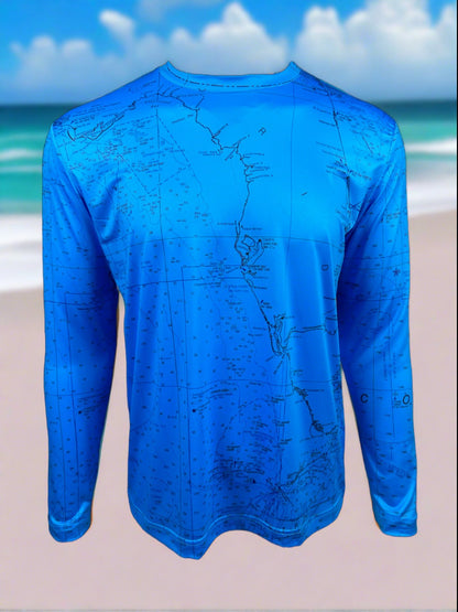 CASTAWAY Mens Florida Nautical Map Long Sleeve Sun Protective shirt