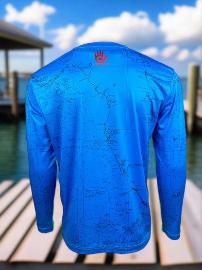 CASTAWAY Mens Florida Nautical Map Long Sleeve Sun Protective shirt