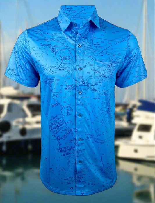 CASTAWAY Mens Bahama Blue Performance Button Up Shirt